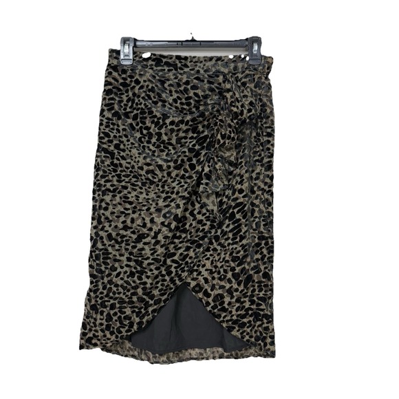 Rachel Zoe Dresses & Skirts - Rachel Zoe Women's Sz S Leopard Burnout Velvet Faux Wrap Ruffle Midi Skirt Black